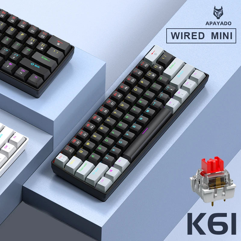 K61 60% Mechanical Keyboard Wired RGB, 61 Keys Mini Gaming Keyboard, Phantom RGB, Red/Blue Switch, Ergonomic, Portable for Gamer