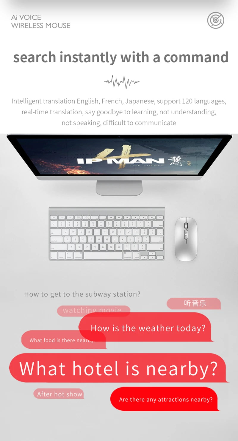 Xiaomi Wireless Mouse AI Intelligent Voice Mouse 2.4G Dual-mode With Voice-activated Typing Silent Rechargeable Bluetooth Mouse