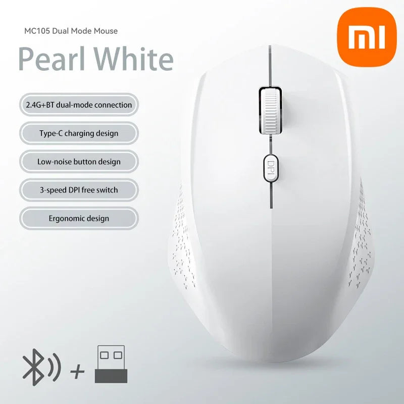 Xiaomi Wireless Mute Mouse Bluetooth 1600 Dpi 2.4Ghz Ergonomics Dual Model Type-C Rechargeable Mini Mouses For Pc Android Ios