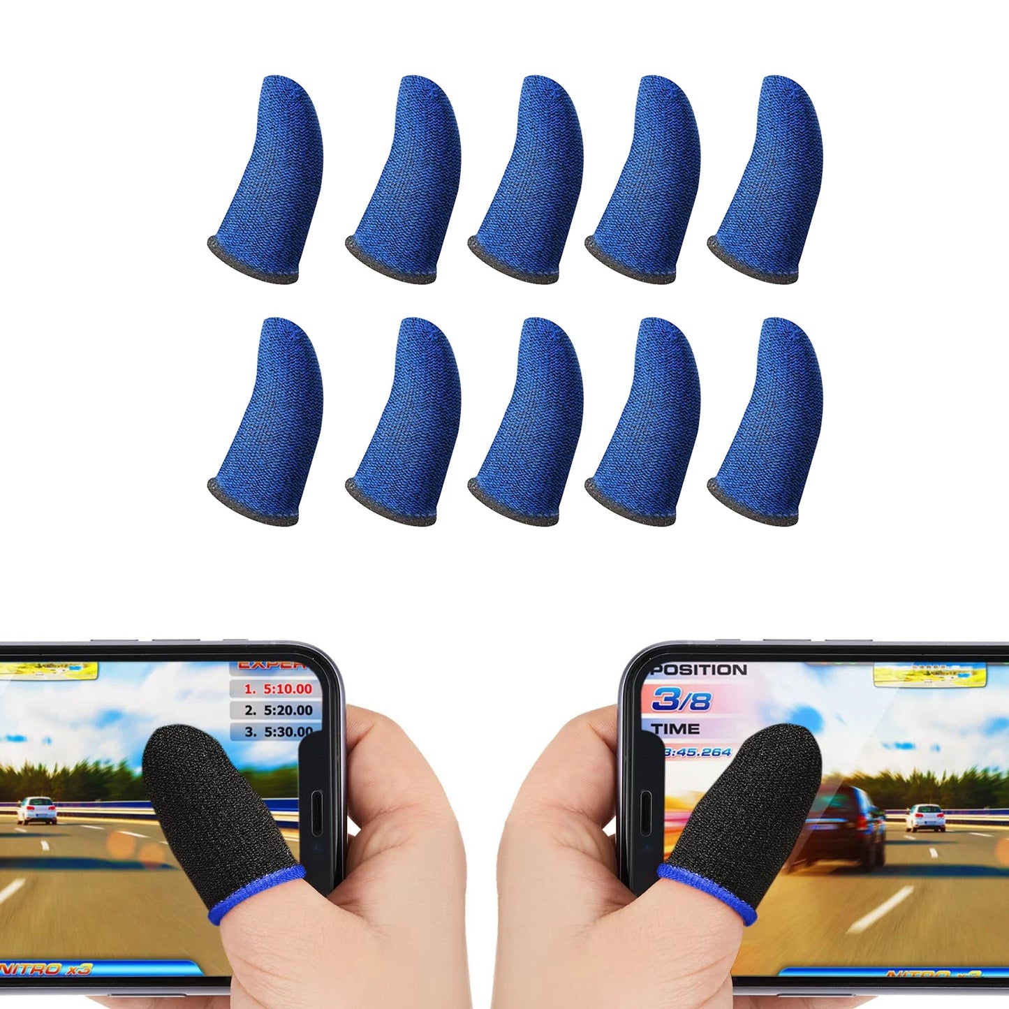 Mobile Game Controller Finger Sleeve Sets,Anti-Sweat Breathable Touchscreen Finger Sleeve for PUBG/Mobile Legends/Knives Out*10