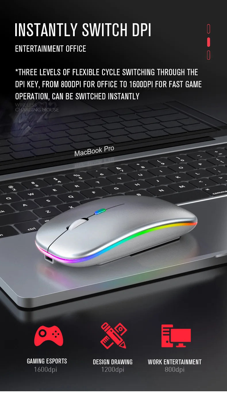Bluetooth 5.0 Wireless With USB Rechargeable RGB Mouse BT5.2 For Laptop Computer PC Macbook Gaming Mouse 2.4GHz 1600DPI