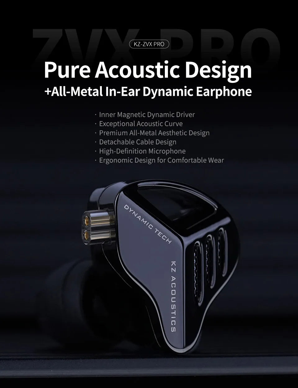 KZ ZVX Pro Earphones Dynamic HIFI Bass Earbuds in Ear Monitor Headphones Sport Noise Cancelling Headset