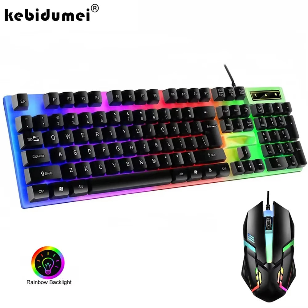Wired Keyboard And Mouse Set USB Luminous Mechanical Keyboard Mice Set 104key Gaming Keyboard For PC Laptop Computer Game Office