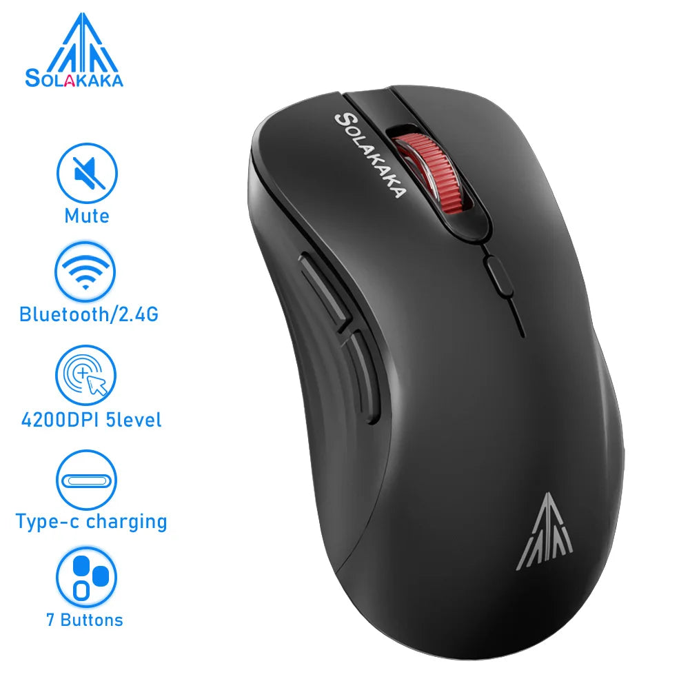 SOLAKAKA SM66 Silent Dual Mode Mouse Bluetooth-compatible 2.4G Wireless Lightweight Ergonomic Mice 4800 DPI PC Office Game Mouse