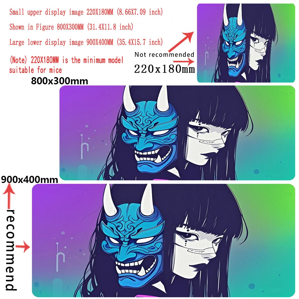 Janpanese Mask Girl Mouse Pad Non-slip Gaming Mousepad Gamer Mouse Mat Game Mechanical Keyboard XXL Desk Mat Tapis De Souris