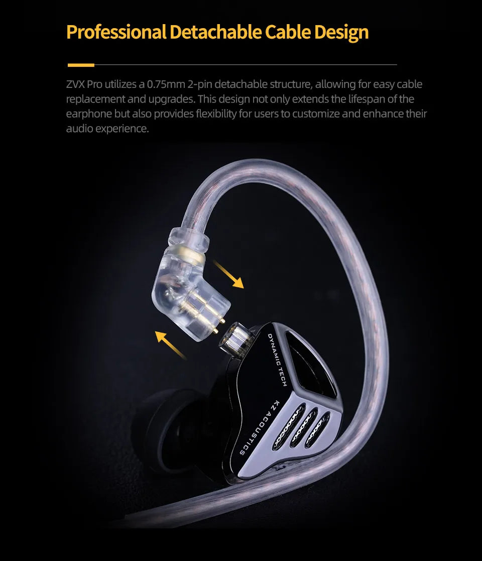 KZ ZVX Pro Earphones Dynamic HIFI Bass Earbuds in Ear Monitor Headphones Sport Noise Cancelling Headset