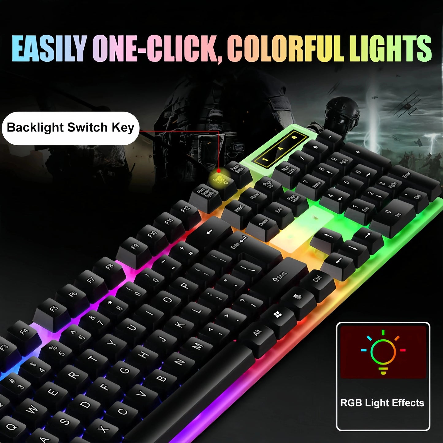 Wired Keyboard And Mouse Set USB Luminous Mechanical Keyboard Mice Set 104key Gaming Keyboard For PC Laptop Computer Game Office