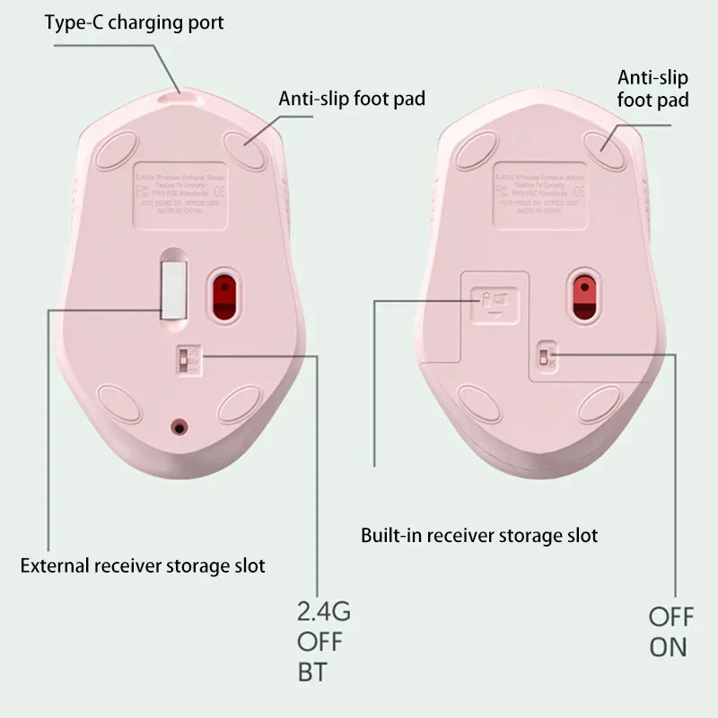 Xiaomi Wireless Mute Mouse Bluetooth 1600 Dpi 2.4Ghz Ergonomics Dual Model Type-C Rechargeable Mini Mouses For Pc Android Ios