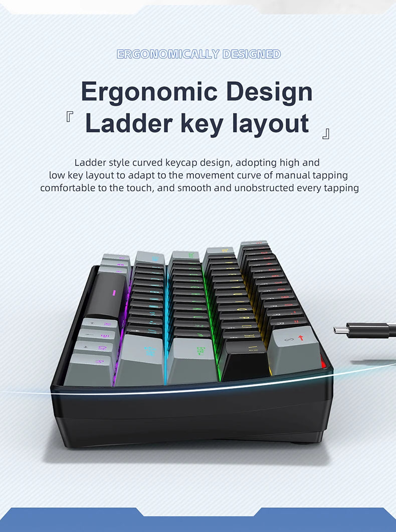 K61 60% Mechanical Keyboard Wired RGB, 61 Keys Mini Gaming Keyboard, Phantom RGB, Red/Blue Switch, Ergonomic, Portable for Gamer