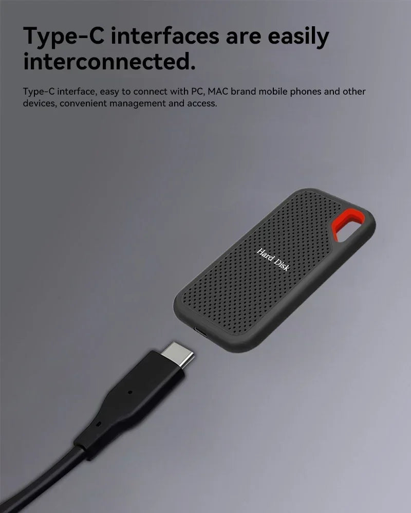 Portable SSD 2TB External Hard SSD 1TB High-speed External Solid State Drive 256TB Mass Storge Hard Disk for Laptop/PC/MAC/Phone