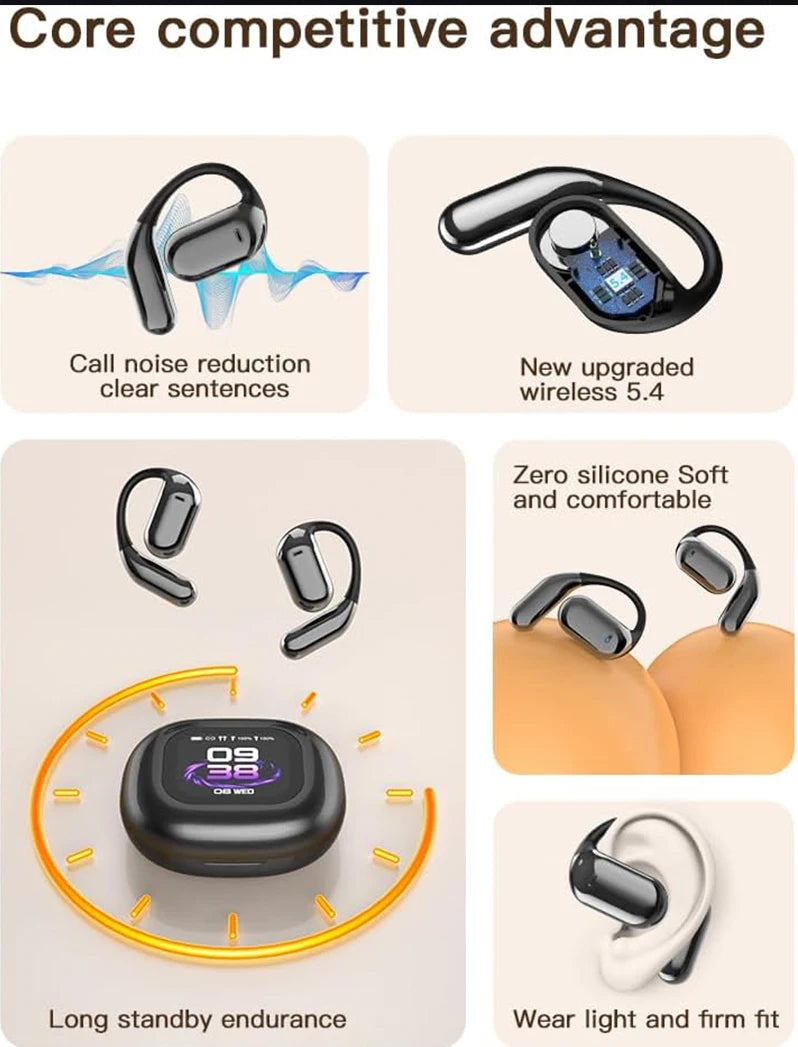 UYUXIO AI Language Translation Earbuds Real Time LCD Touch Screen Open Ear Wireless Headphone with 144 Language for Business