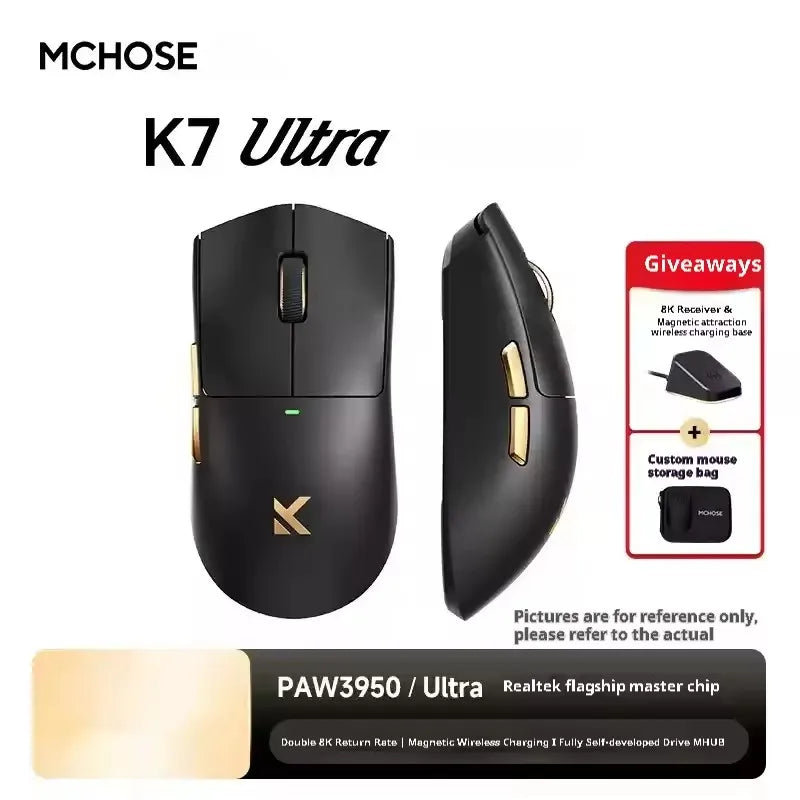 New MCHOSE K7 Ultra Wireless Mouse Tri-Mode 2.4G Dual-8K PAW3950 42000DPI 750IPS 59g Lightweight E-Sports Gamer PC Gaming Mouse