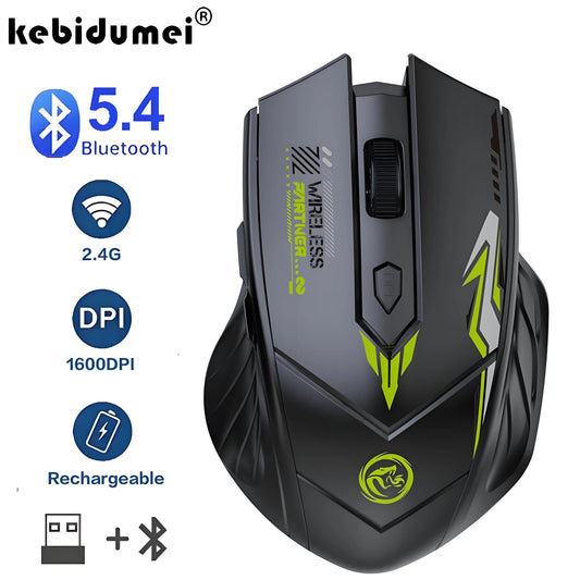 Bluetooth 5.4 Wireless Mouse 6 Buttons Gaming Mouse 2.4G Dual-Mode Mouse 1600DPI Rechargeable Office Mice for PC Laptop Macbook