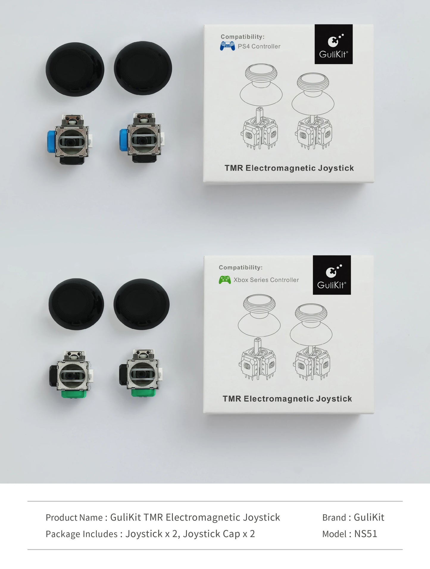 GuliKit TMR Electromagnetic Joystick with Stick Cap for PS4 PS5/PS5 Edge Gamepad for Switch Pro Xbox Series Controller Repair
