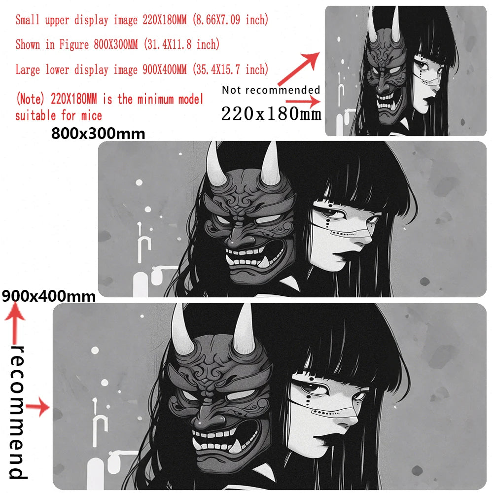 Janpanese Mask Girl Mouse Pad Non-slip Gaming Mousepad Gamer Mouse Mat Game Mechanical Keyboard XXL Desk Mat Tapis De Souris