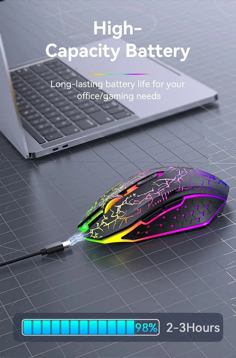 RGB Bluetooth 5.2 Mouse 2.4G Wireless Mouse 6 Buttons Dual-Mode Gaming Mouse Rechargeable Silent Mouse For MacBook Tablet Laptop