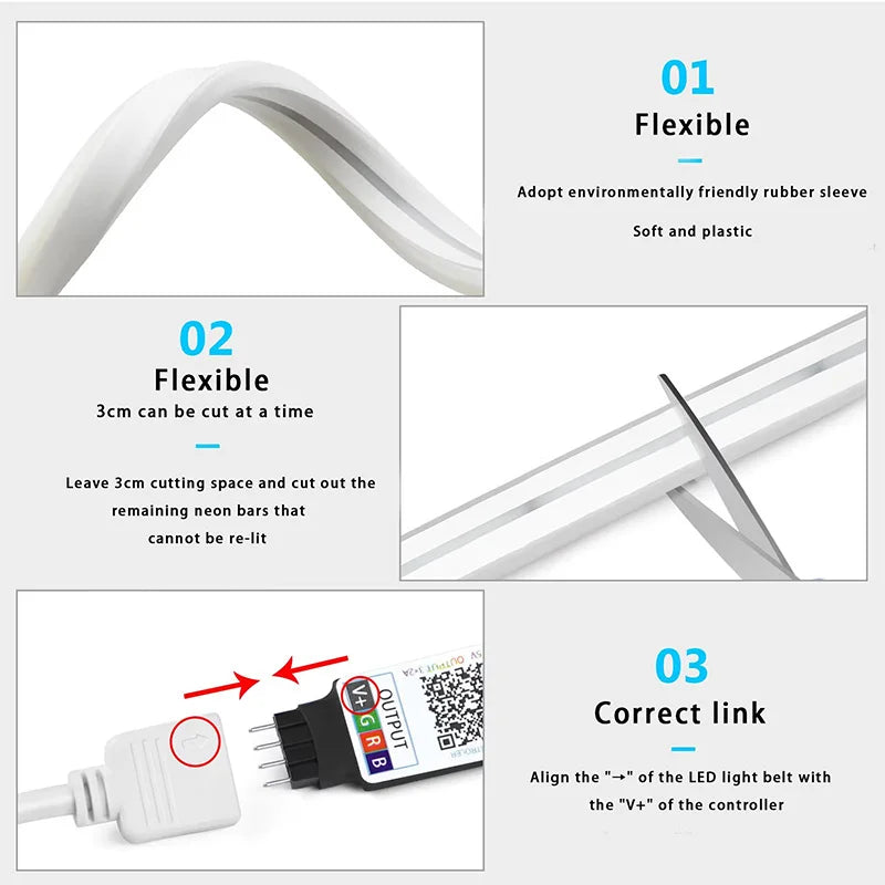 Smart RGB Neon LED Strip 1/2/3/5m Waterproof USB Neon Strip Tuya APP Remote Flexible Ribbon for DIY Neon Deocoration Lighting