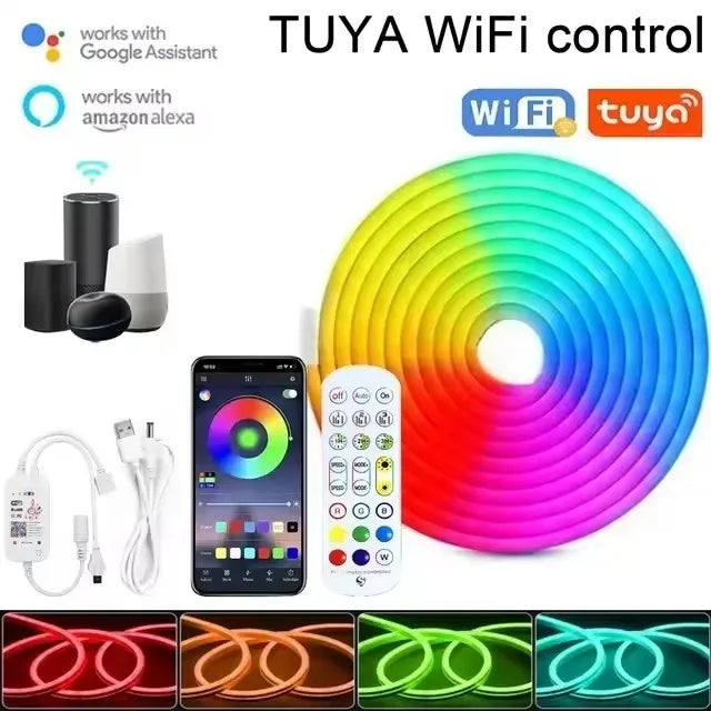 5V Usb Rgb Neon Led Strip 1M 2M 3M 5M Ip65 Rgb Neon Lamp Tape With Tuya Wif Bluetooth App And Remote For Diy Neon Deocoration